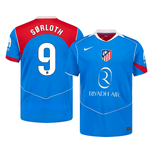 SØRLOTH #9 Atletico Madrid Mens Third Away Soccer Jersey 2025/26 Blue