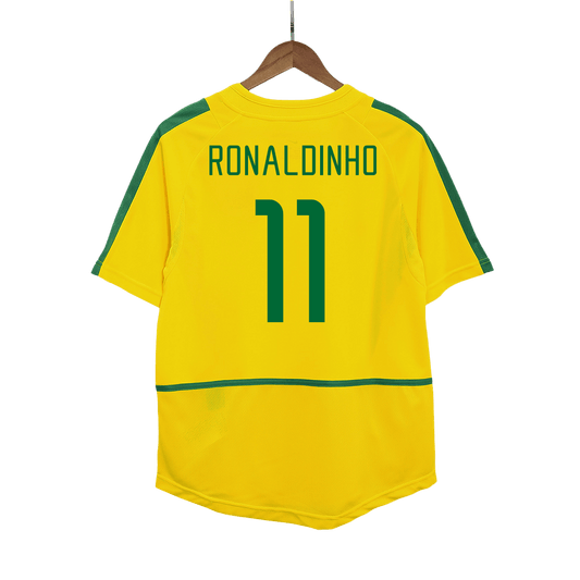 Retro RONALDINHO #11 Brazil Mens Home Soccer Jersey 2002/03 Yellow