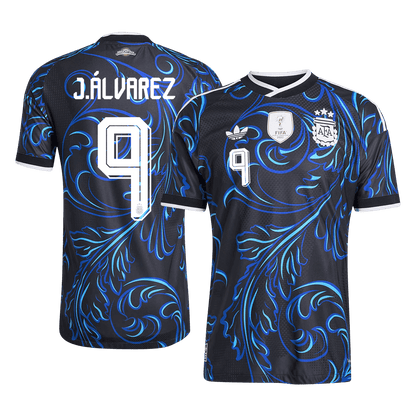 J. ÁLVAREZ #9 Argentina Mens Away Soccer Jersey World Cup 2026 Black - Player Version