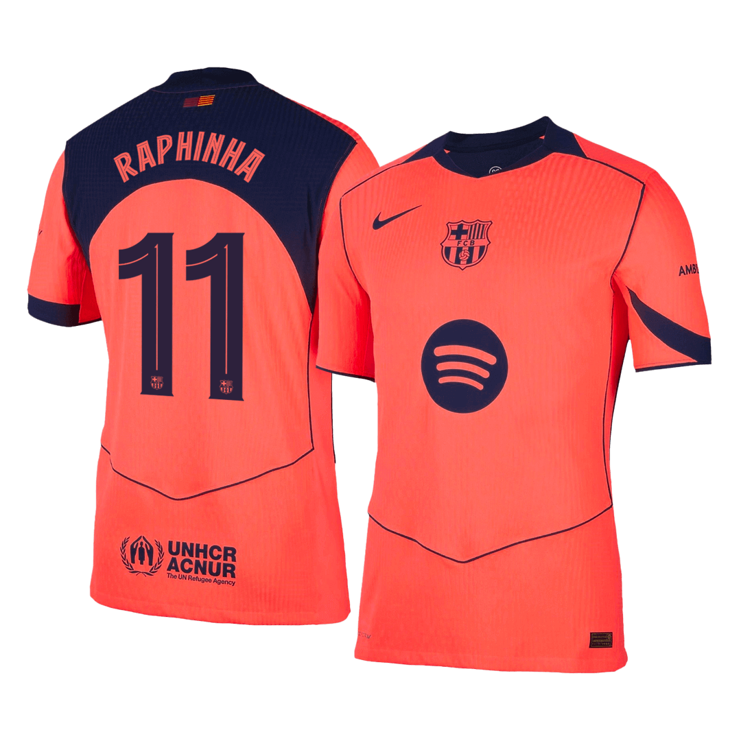 RAPHINHA #11 Barcelona Mens Third Away Soccer Jersey UCL 2025/26 Orange - Player Version