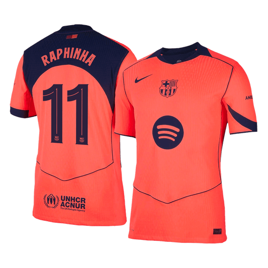 RAPHINHA #11 Barcelona Mens Third Away Soccer Jersey UCL 2025/26 Orange - Player Version
