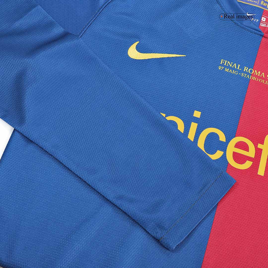 Retro XAVI #6 Barcelona Mens Home Long Sleeve Soccer Jersey UCL Final UCL 2008/09 Red&Blue