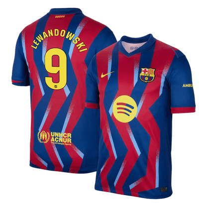 LEWANDOWSKI #9 Barcelona Mens Fourth Away Soccer Jersey 2025/26 Red&Blue
