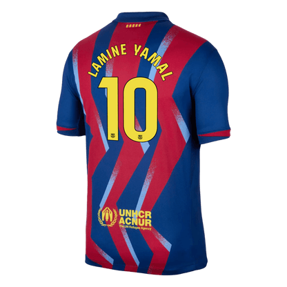 LAMINE YAMAL #10 Barcelona Mens Fourth Away Soccer Jersey 2025/26 Red&Blue