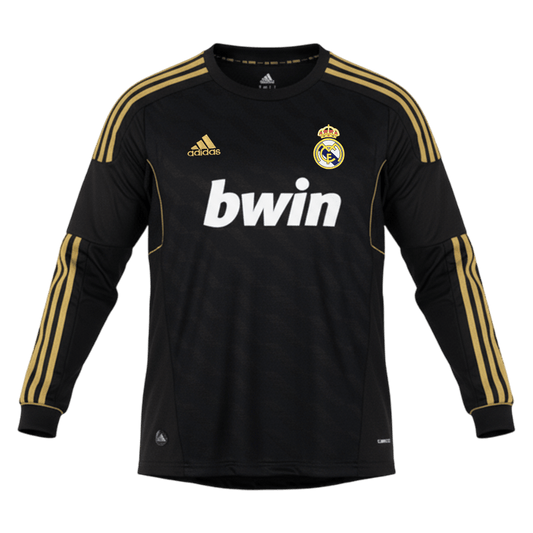 Retro Real Madrid Mens Away Long Sleeve Soccer Jersey 2011/12 Black