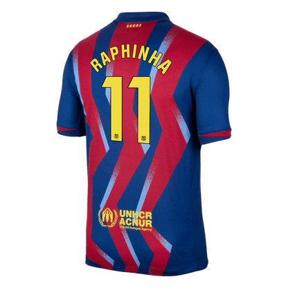 RAPHINHA #11 Barcelona Mens Fourth Away Soccer Jersey 2025/26 Red&Blue