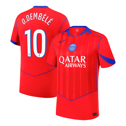 O.DEMBÉLÉ #10 PSG Mens Third Away Soccer Jersey 2025/26 Red