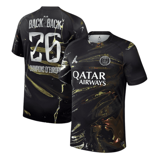 Champions of Europe #26 PSG Mens Soccer Jersey 2025/26 Black