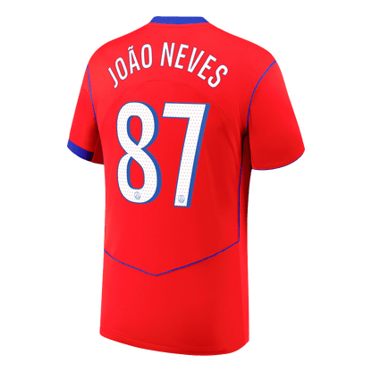 JOÃO NEVES #87 PSG Mens Third Away Soccer Jersey 2025/26 Red