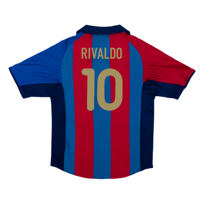 Retro RIVALDO #10 Barcelona Mens Home Soccer Jersey 2001/02 Red&Blue