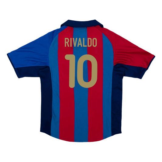 Retro RIVALDO #10 Barcelona Mens Home Soccer Jersey 2001/02 Red&Blue
