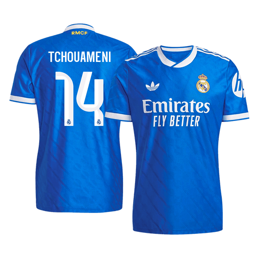TCHOUAMENI #14 Real Madrid Mens Third Away Soccer Jersey 2025/26 Blue - Player Version