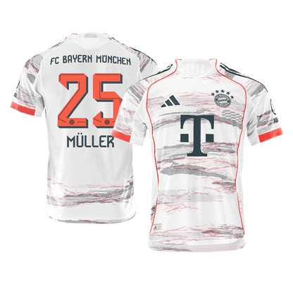 MÜLLER #25 Bayern Munich Mens Away Soccer Jersey 2025/26 White - Player Version