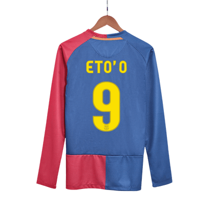 Retro ETO'O #9 Barcelona Mens Home Long Sleeve Soccer Jersey UCL Final UCL 2008/09 Red&Blue