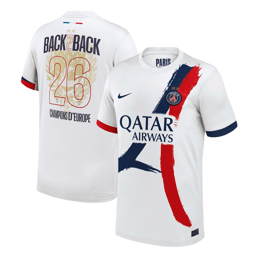 Champions of Europe #26 PSG Mens Away Soccer Jersey 2024/26 White