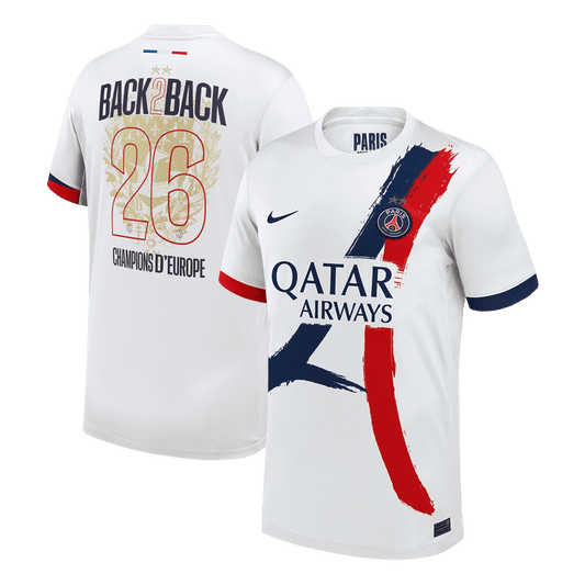 Champions of Europe #26 PSG Mens Away Soccer Jersey 2024/26 White
