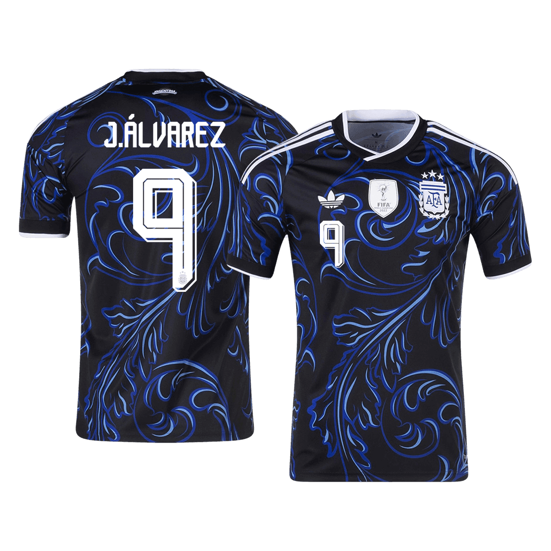 J. ÁLVAREZ #9 Argentina Mens Away Soccer Jersey World Cup 2026 Black