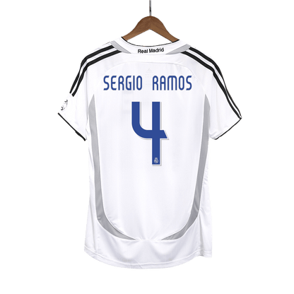 Retro SERGIO RAMOS #4 Real Madrid Mens Home Soccer Jersey 2006/07 White