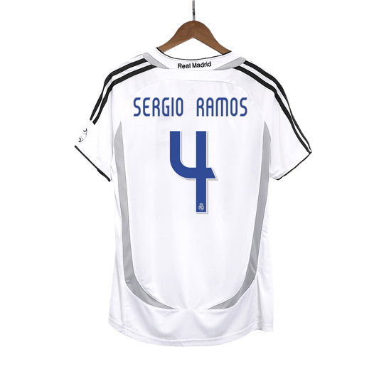 Retro SERGIO RAMOS #4 Real Madrid Mens Home Soccer Jersey 2006/07 White
