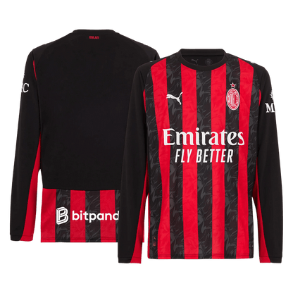 AC Milan Mens Home Long Sleeve Soccer Jersey 2025/26 Red&Black