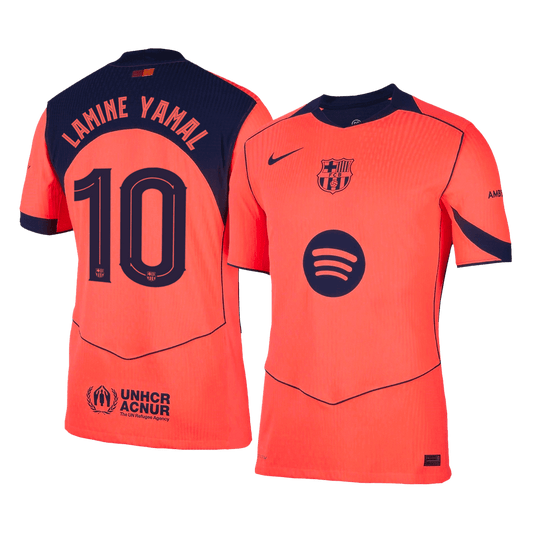 LAMINE YAMAL #10 Barcelona Mens Third Away Soccer Jersey UCL 2025/26 Orange - Player Version