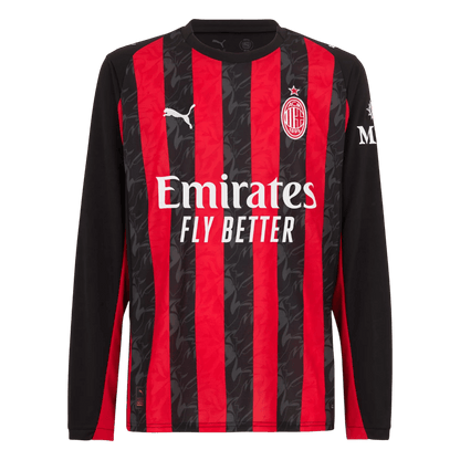 AC Milan Mens Home Long Sleeve Soccer Jersey 2025/26 Red&Black