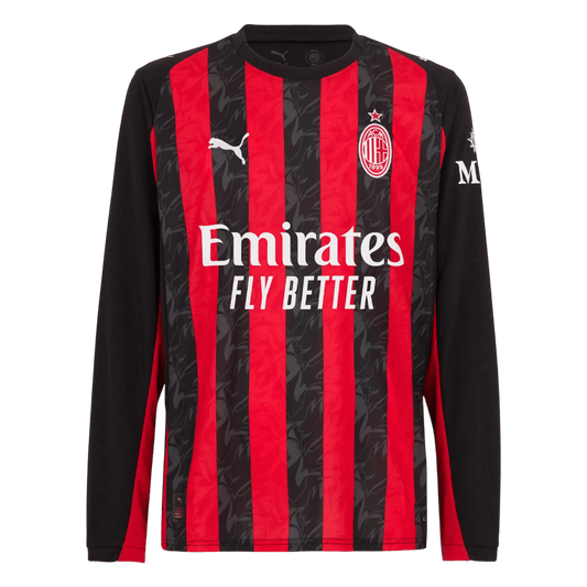 AC Milan Mens Home Long Sleeve Soccer Jersey 2025/26 Red&Black